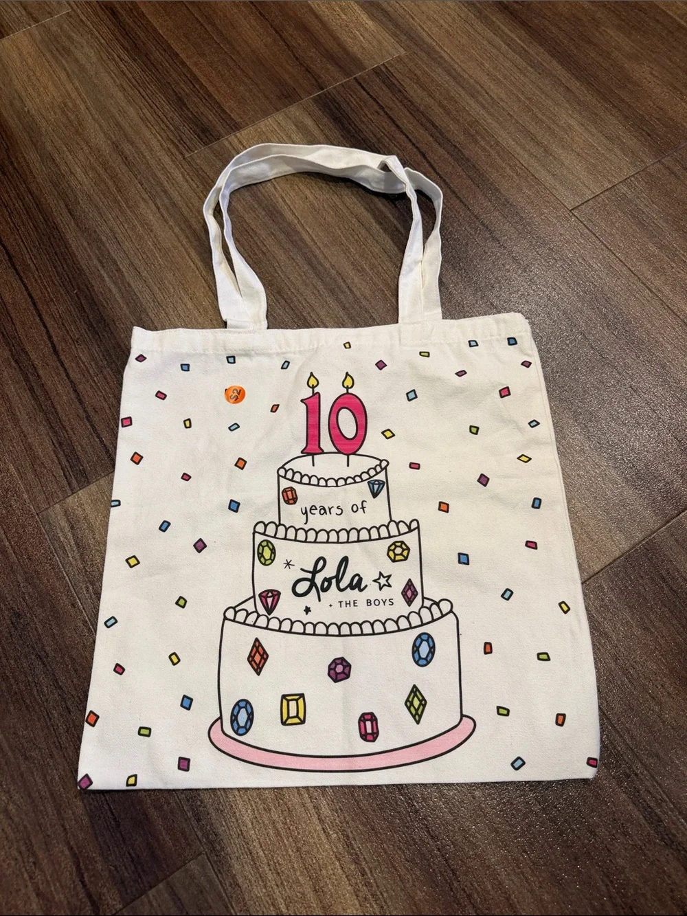Lola + The Boys White Canvas Tote with Pink '10' Cake Accent